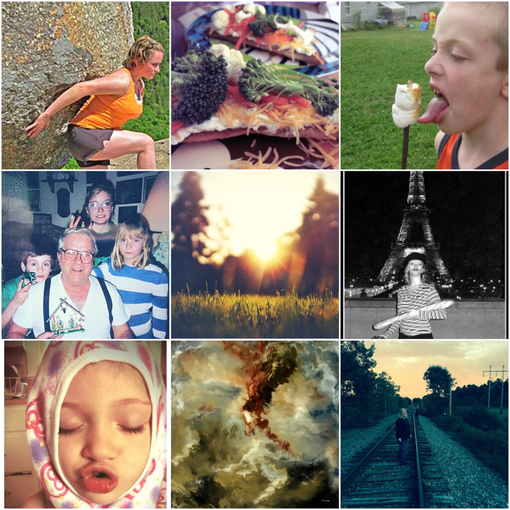 A collage of photos that show adventure's in Sarah Vigue's life - Meredibly Homepage