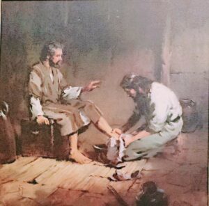 Serving helping Jesus washing feet oil painting